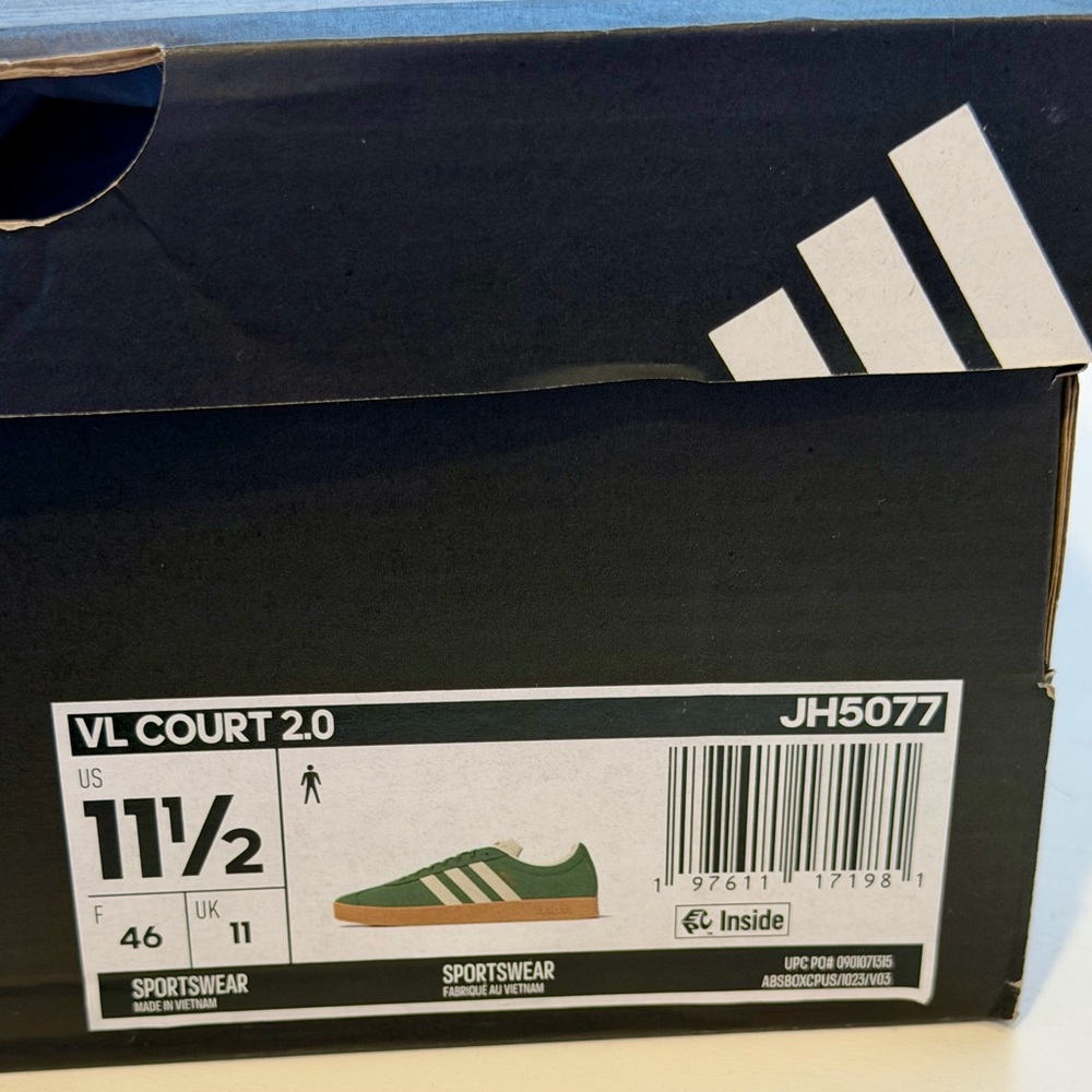 Adidas VL Court 2.0 Green Suede Low-Top Sneakers w/Gum Sole Mens 11.5 New w/Box - Picture 8 of 10